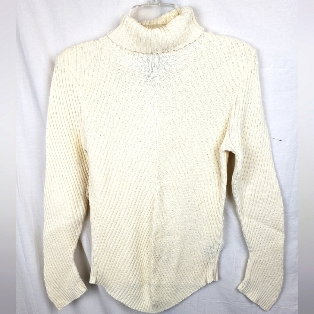 Mixit Ivory Ribbed Long Sleeve Turtle Neck Sweater Sz L